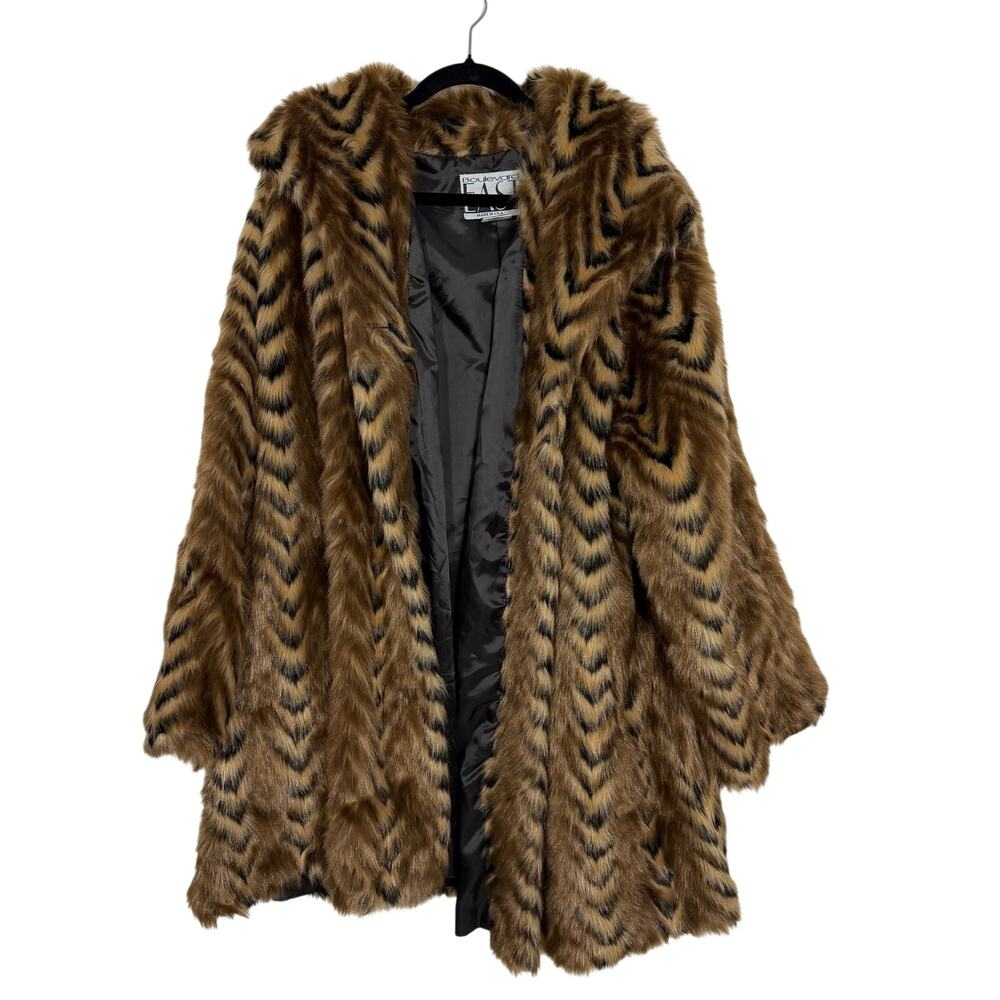 Vintage Boulevard East Faux Fur Animal Print Coat Size 1X Made in USA